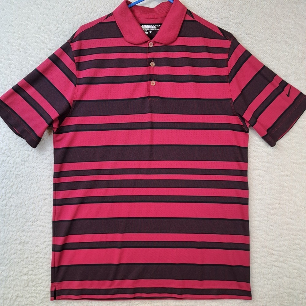 Nike Golf Men's Polo Shirt Dri-Fit Performance Polyester Striped LARGE Tour Per